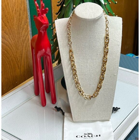NWT, Storage Pouch & Gift 📦 Coach Chunky Signature Chain Link Necklace #TSNK - Picture 1 of 11